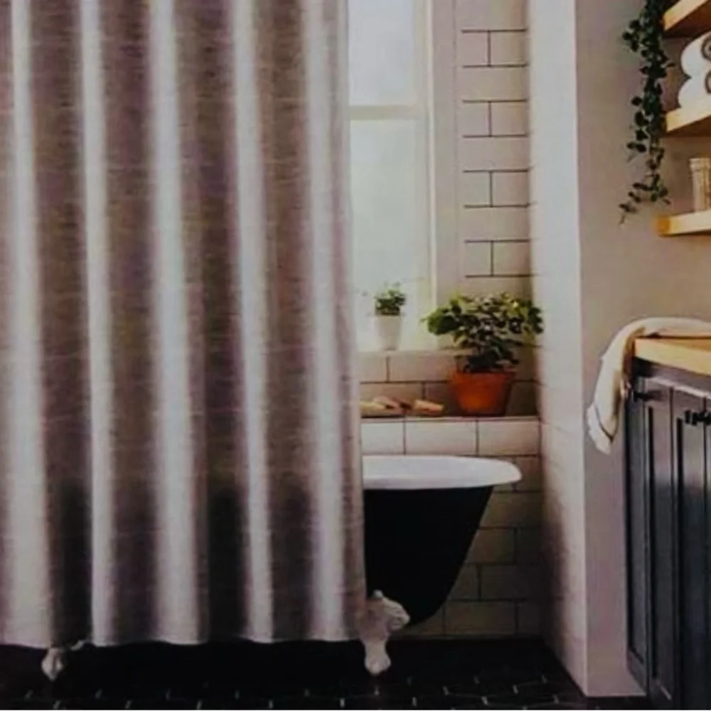 HEARTH & HAND NWT grid lines shower curtain -brown/sour cream